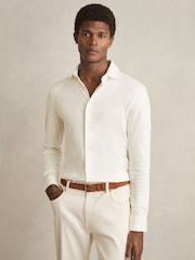 Reiss Ecru Duke Cotton-Jersey Button-Through Shirt - Image 1 of 6