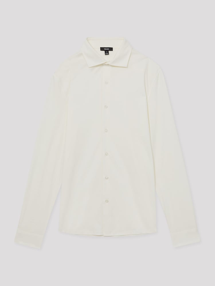 Reiss Ecru Duke Cotton-Jersey Button-Through Shirt - Image 2 of 6