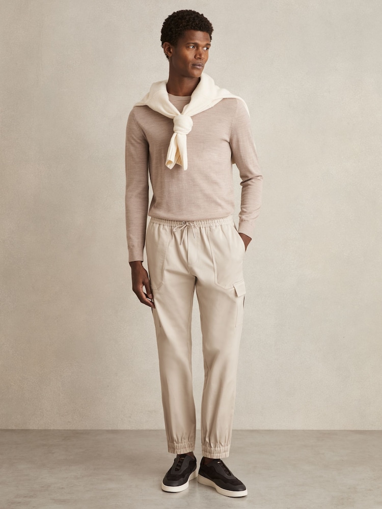 Reiss Stone Haven Cotton Drawstring Cargo Trousers - Image 1 of 6
