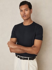 Reiss Navy Brad Cotton Sports-Fit T-Shirt - Image 1 of 5