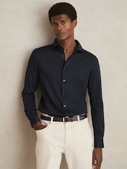 Reiss Navy Duke Cotton-Jersey Button-Through Shirt - Image 1 of 6