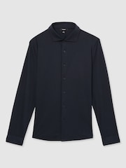 Reiss Navy Duke Cotton-Jersey Button-Through Shirt - Image 2 of 6
