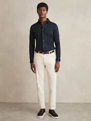 Reiss Navy Duke Cotton-Jersey Button-Through Shirt - Image 3 of 6