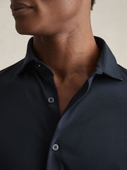Reiss Navy Duke Cotton-Jersey Button-Through Shirt - Image 4 of 6