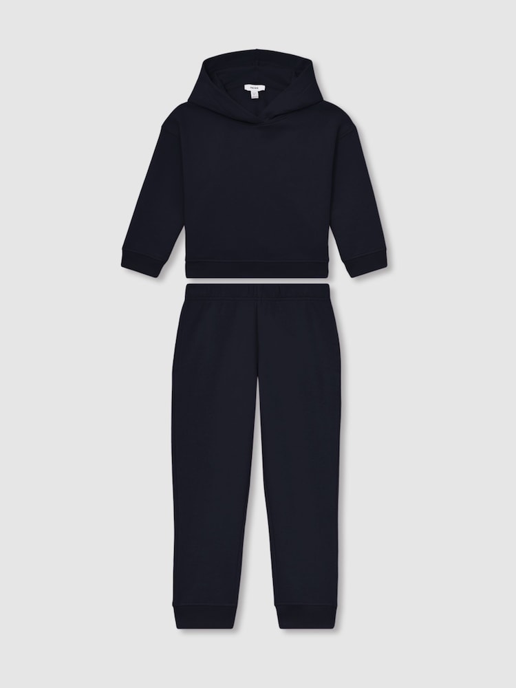 Reiss Navy Harp Cotton Blend Hoodie And Joggers Set - Image 1 of 3