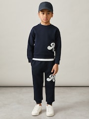 Reiss Navy Clayton 3-9 yrs Cotton-Blend Logo Script Joggers - Image 1 of 5