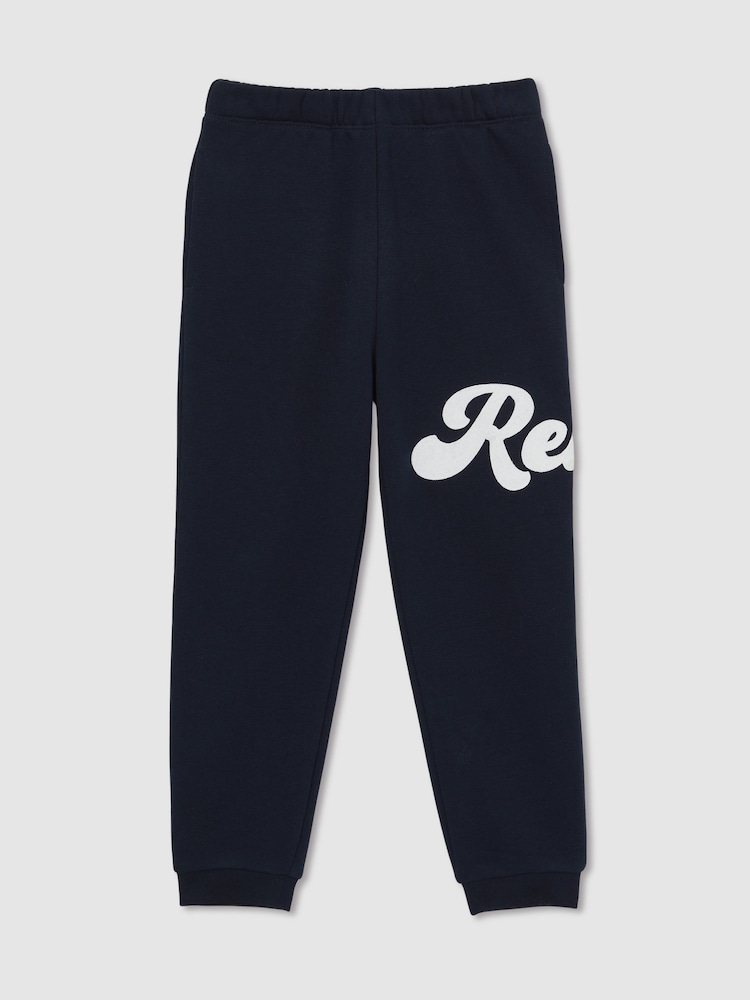 Reiss Navy Clayton 3-9 yrs Cotton-Blend Logo Script Joggers - Image 2 of 5