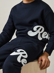 Reiss Navy Clayton 3-9 yrs Cotton-Blend Logo Script Joggers - Image 4 of 5