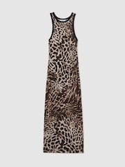 Reiss Neutral Lily Leopard-Print Jersey Bodycon Dress - Image 2 of 5