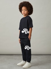 Reiss Navy Freddie 3-9 yrs Cotton Script-Logo Oversized T-Shirt - Image 1 of 4
