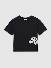 Reiss Navy Freddie 3-9 yrs Cotton Script-Logo Oversized T-Shirt - Image 2 of 4