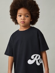 Reiss Navy Freddie 3-9 yrs Cotton Script-Logo Oversized T-Shirt - Image 3 of 4