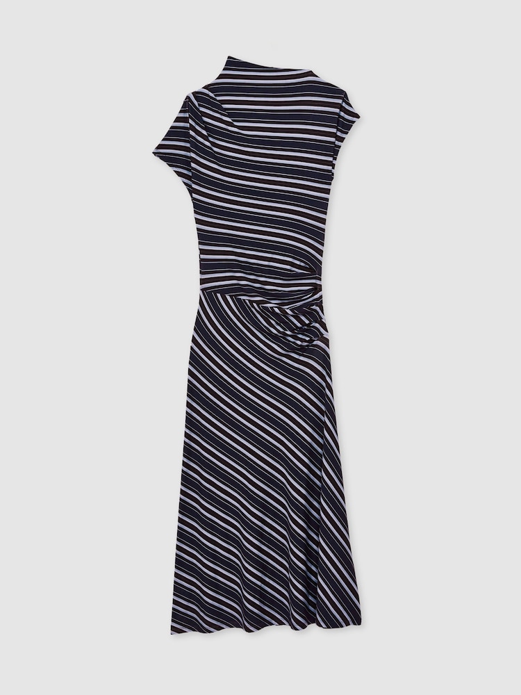 Reiss Blue Dillon Petite Stripe-Print Draped Midi Dress - Image 2 of 6