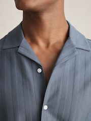 Reiss Airforce Blue Sampson Cotton Textured Cuban-Collar Shirt - Image 4 of 7