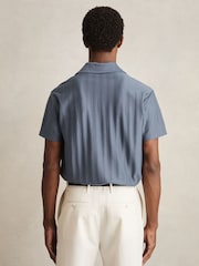 Reiss Airforce Blue Sampson Cotton Textured Cuban-Collar Shirt - Image 5 of 7