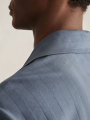 Reiss Airforce Blue Sampson Cotton Textured Cuban-Collar Shirt - Image 6 of 7