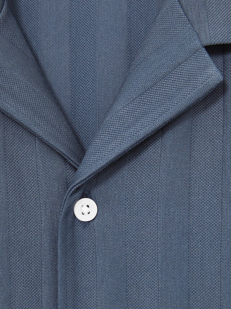 Reiss Airforce Blue Sampson Cotton Textured Cuban-Collar Shirt - Image 7 of 7