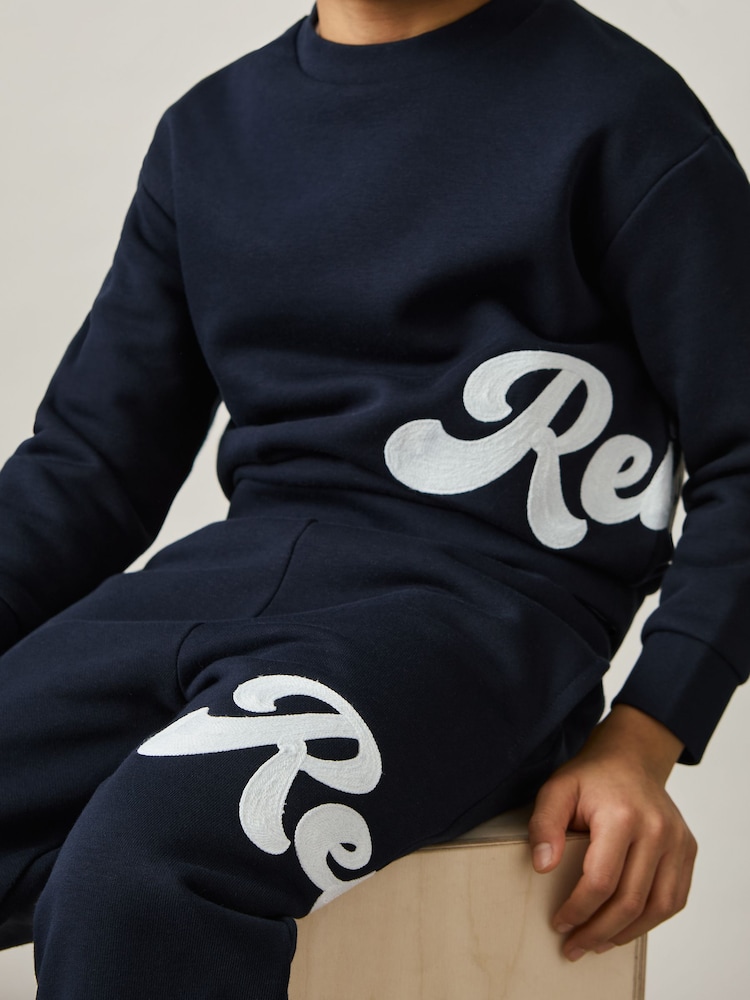 Reiss Navy Clayton 13-14 yrs Cotton-Blend Logo Script Joggers - Image 4 of 5