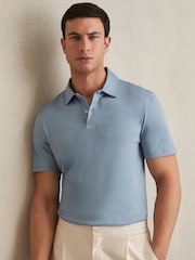 Reiss Soft Blue Earl Cotton Short-Sleeve Polo Shirt - Image 1 of 6