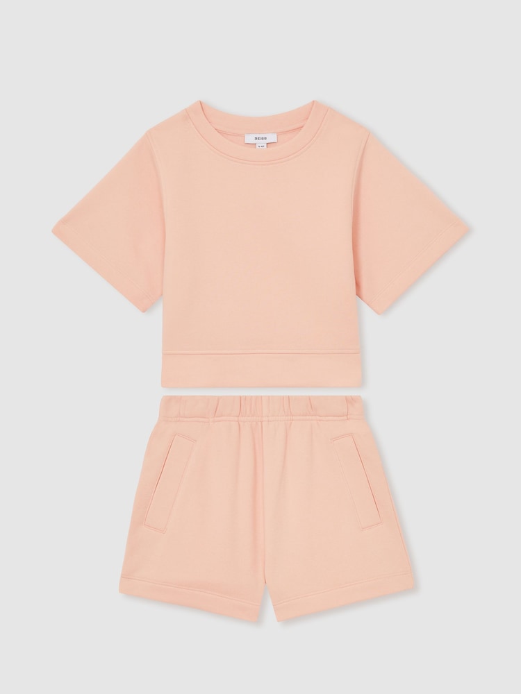 Reiss Peach Meg Cotton-Blend Sweatshirt And Shorts Set - Image 1 of 4