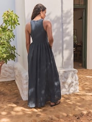 Navy Crinkle Texture Jersey/Woven Mix Midi Dress - Image 6 of 6