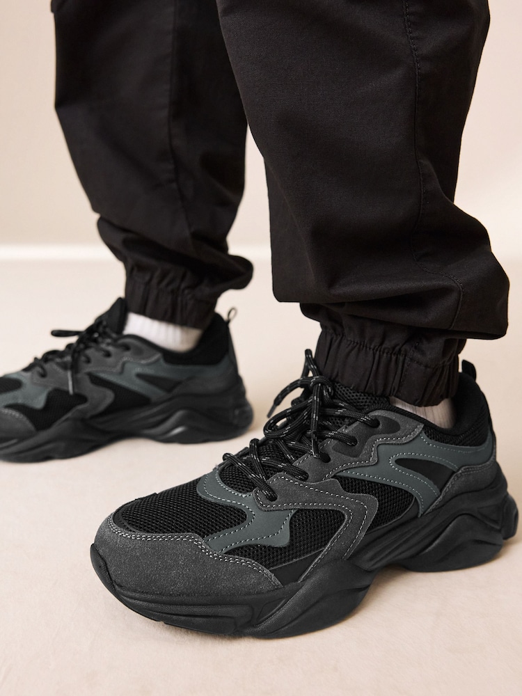 Black Standard Fit (F) Lace Up Trainers - Image 1 of 6 Black Standard Fit (F) Lace Up Trainers - Image 1 of 6