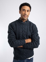 Blå - Weird Fish Alford Cable Knit Crew Neck Jumper - Bilde 1 av 7
