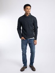 Blå - Weird Fish Alford Cable Knit Crew Neck Jumper - Bilde 3 av 7