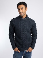 Blå - Weird Fish Alford Cable Knit Crew Neck Jumper - Bilde 5 av 7