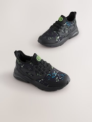 Black Blue Splat Standard Fit (F) Pull On Trainers - Image 4 of 7