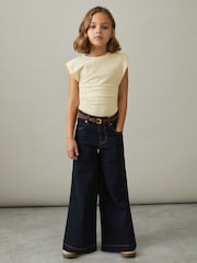 Reiss Lemon Sadie 9-13 yrs Cotton Jersey Cap Sleeve Ruched Top - Image 1 of 5