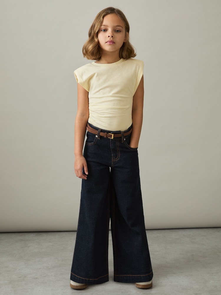 Reiss Lemon Sadie 9-13 yrs Cotton Jersey Cap Sleeve Ruched Top - Image 1 of 5