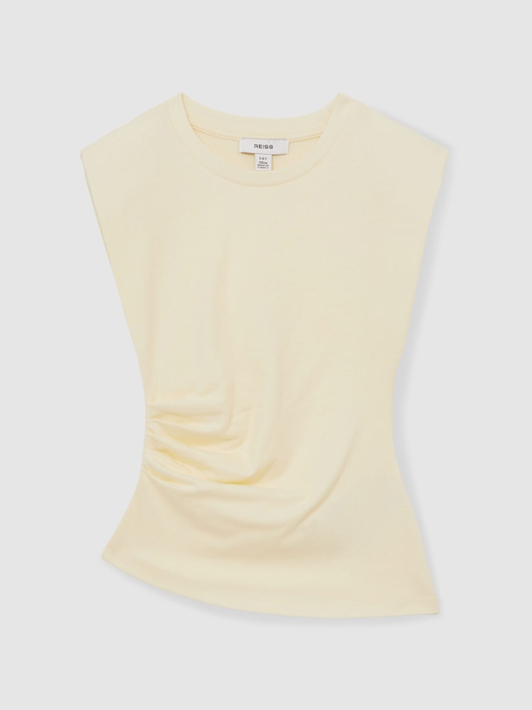 Reiss Lemon Sadie 9-13 yrs Cotton Jersey Cap Sleeve Ruched Top - Image 2 of 5