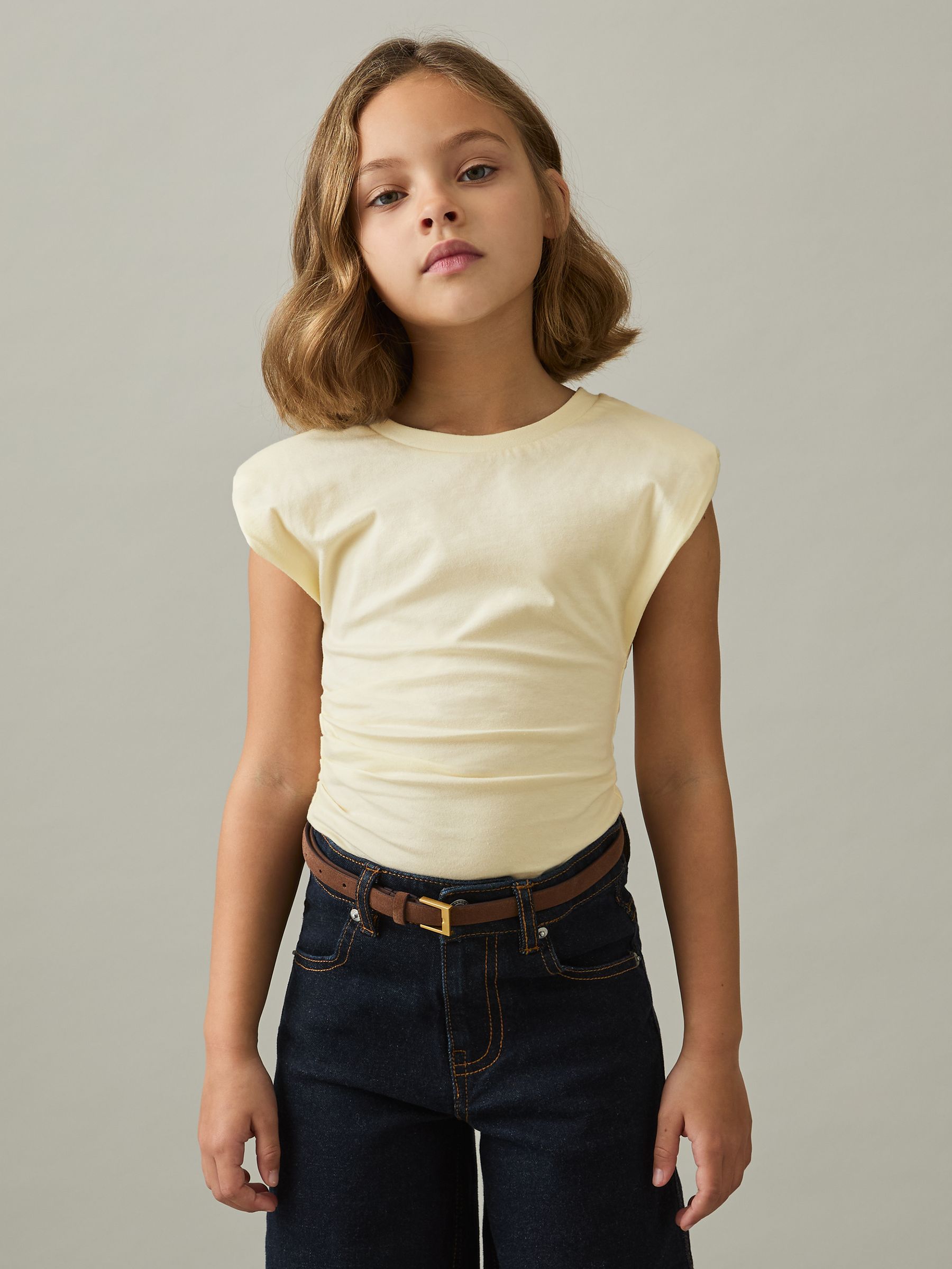 Buy Reiss Lemon Sadie 9-13 yrs Cotton Jersey Cap Sleeve Ruched Top