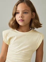 Reiss Lemon Sadie 9-13 yrs Cotton Jersey Cap Sleeve Ruched Top - Image 4 of 5