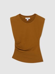 Reiss Tan Sadie 9-13 yrs Cotton Jersey Cap Sleeve Ruched Top - Image 2 of 4