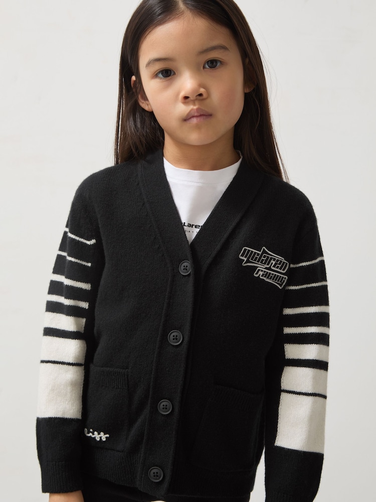 Reiss Black Boom 9-13 yrs Unisex Fit McLaren F1 Team Varsity Wool-Cashmere Cardigan - Image 1 of 8