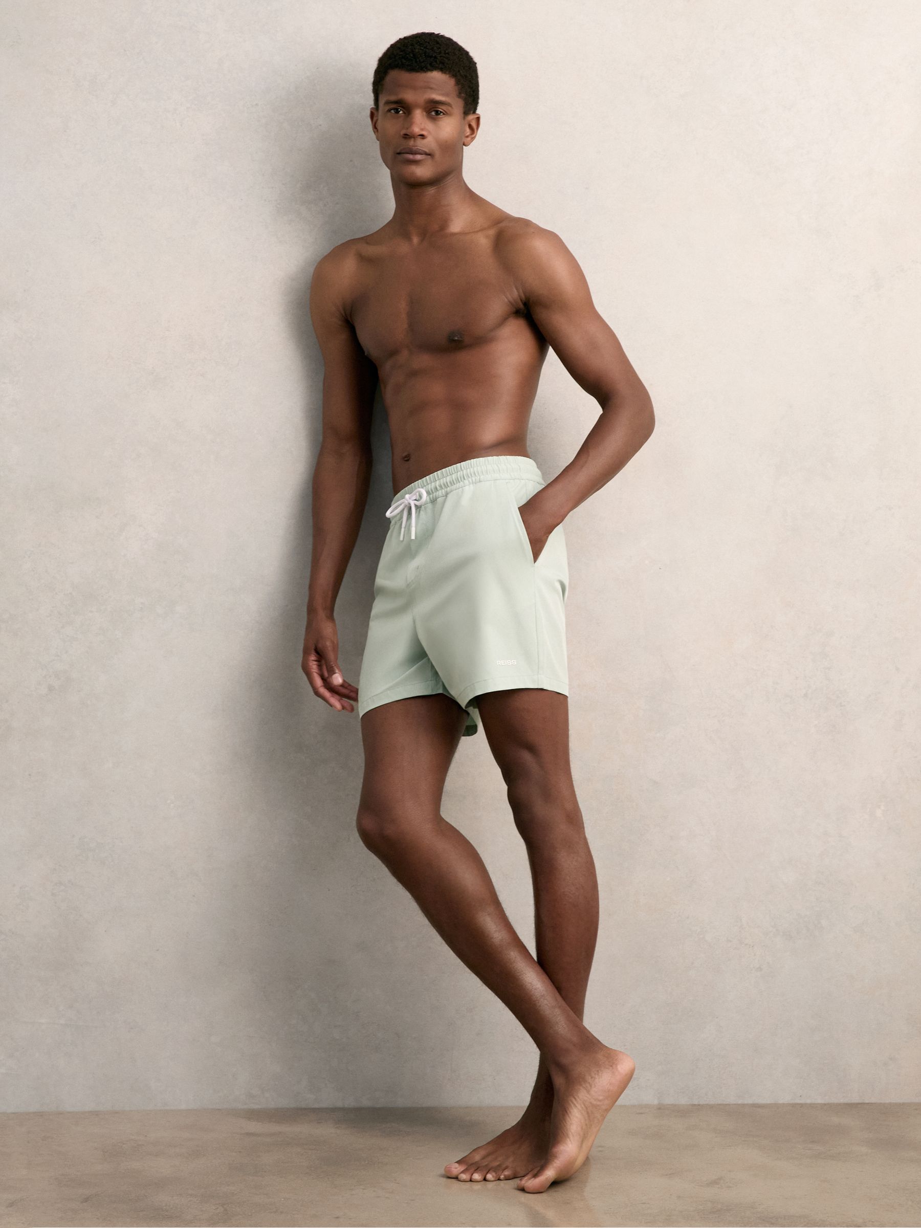 Reiss Mint Green Cove Logo Print Swim Shorts In Green