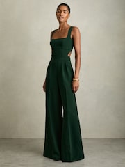 Reiss Green Dion Wide-Leg Cut-Out Jumpsuit - Image 1 of 7
