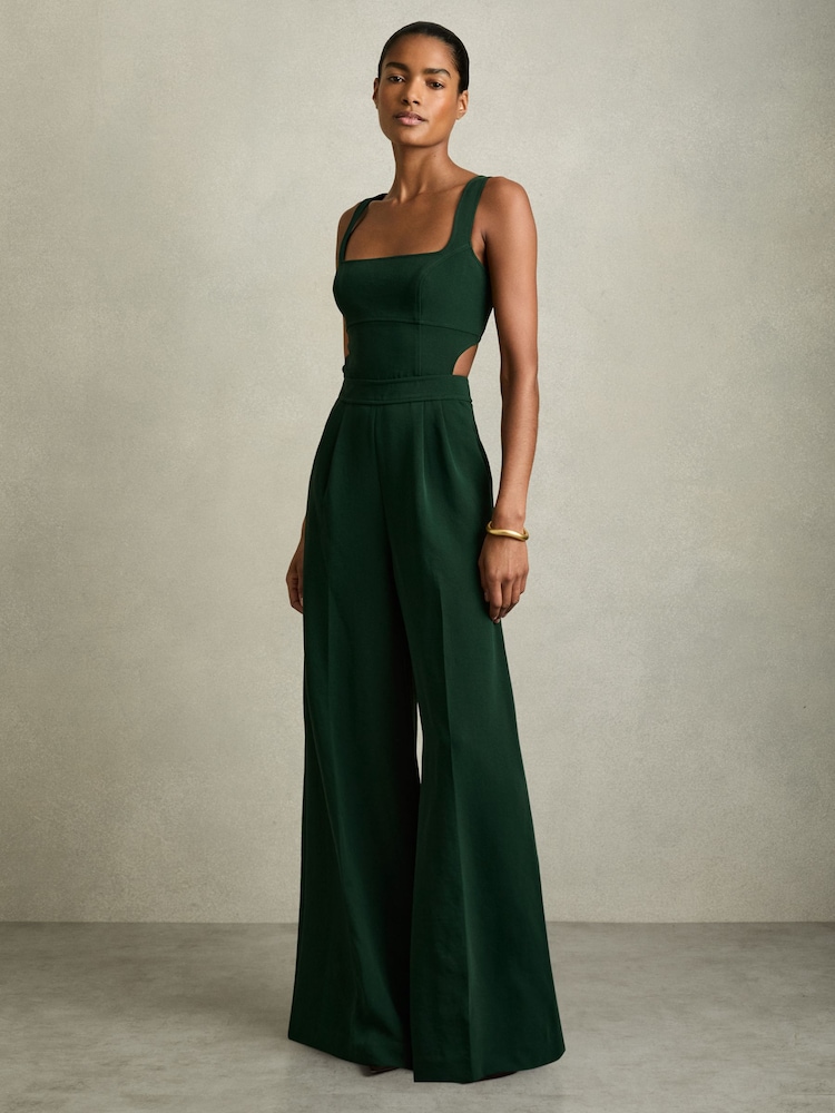 Reiss Green Dion Wide-Leg Cut-Out Jumpsuit - Image 1 of 7