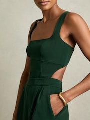 Reiss Green Dion Wide-Leg Cut-Out Jumpsuit - Image 3 of 7