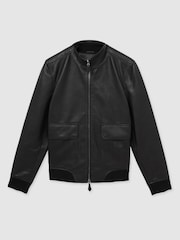 Reiss Black Reed Pebbled-Leather Funnel-Neck Jacket - Image 2 of 6