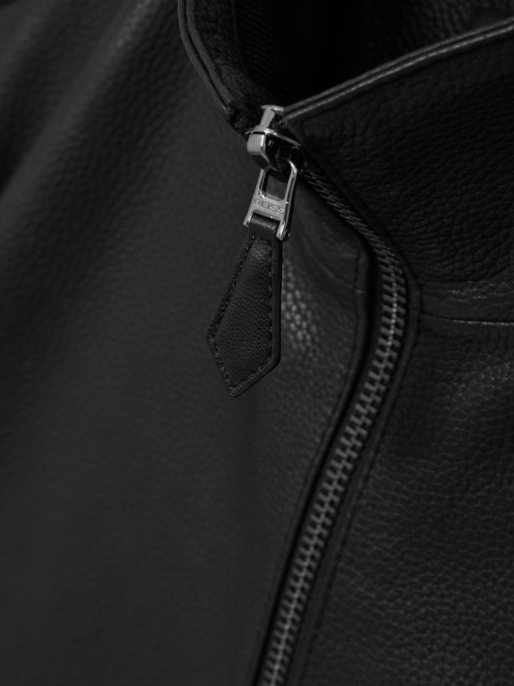 Reiss Black Reed Pebbled-Leather Funnel-Neck Jacket - Image 6 of 6