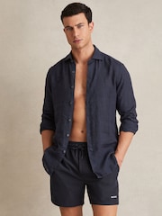 Reiss Navy Cove Logo Print Swim Shorts - Image 1 of 7