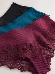 Blue/Pink Hipster Lacetop Rib Knickers 3 Pack - Image 11 of 11