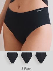 Black High Rise High Leg Cotton Rich No VPL Knickers 3 Pack - Image 1 of 12