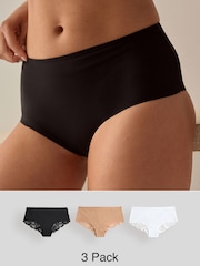 Black/White/Praline Nude Short No VPL Lace Back Briefs 3 Pack - Image 1 of 11