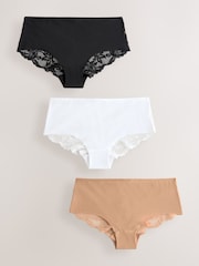 Black/White/Praline Nude Short No VPL Lace Back Briefs 3 Pack - Image 6 of 11