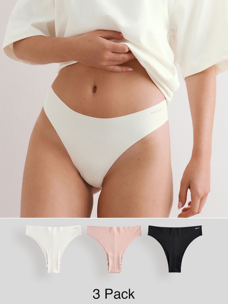 Cream/Pink/Black Brazilian Cotton Rich No VPL Knickers 3 Pack - Image 1 of 11 Cream/Pink/Black Brazilian Cotton Rich No VPL Knickers 3 Pack - Image 1 of 11