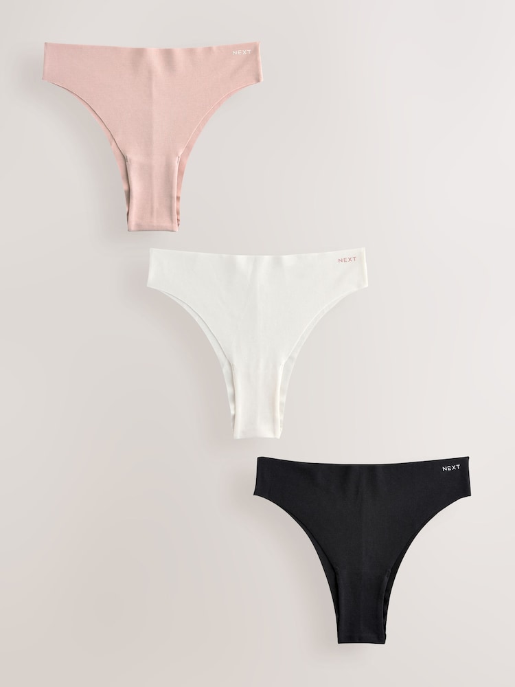 Cream/Pink/Black Brazilian Cotton Rich No VPL Knickers 3 Pack - Image 2 of 11 Cream/Pink/Black Brazilian Cotton Rich No VPL Knickers 3 Pack - Image 2 of 11